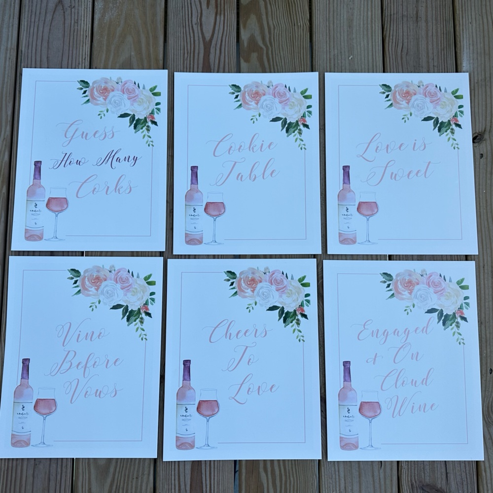 Bridal Shower Signs Decor Bachelorette Party Wedding Corks Wine Quotes Dessert